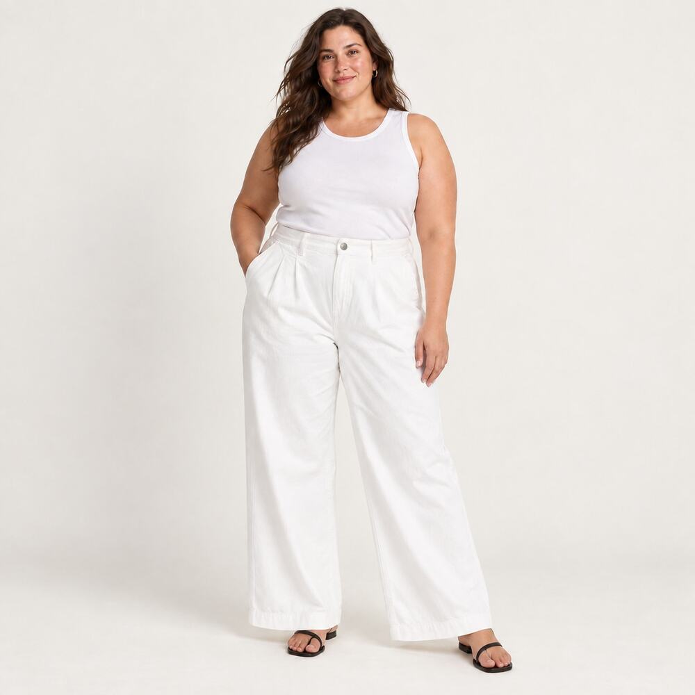 Madewell Harlow Jeans WMNS 18W White High Rise Wide Leg Cotton Coastal Boho